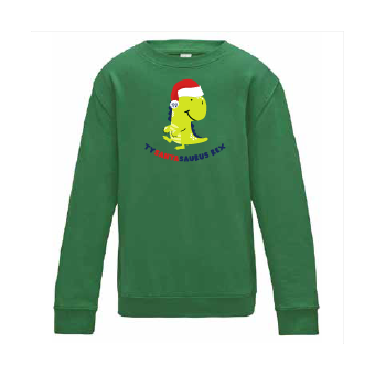 Kids Dinosaur Christmas Jumper Green JH030