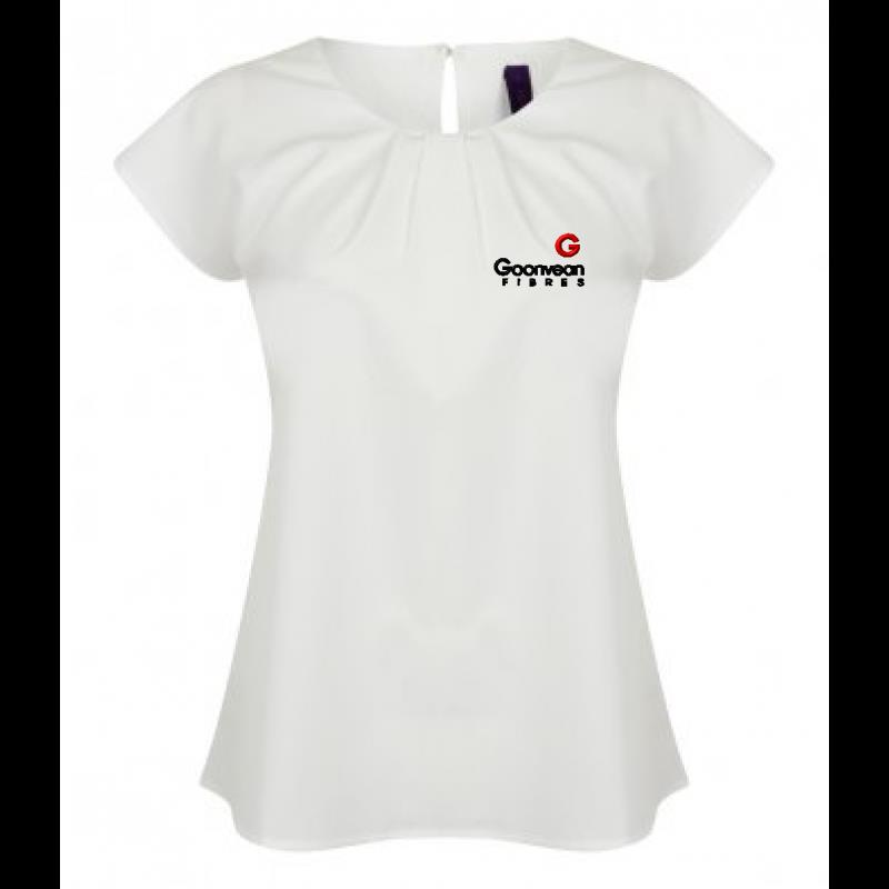 GF/White Ladies Pleat Front Short Sleeve Blouse
