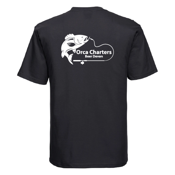 Orca Charters Beer Devon – Russell Athletic Classic Ringspun T-Shirt – Black or White – 180M