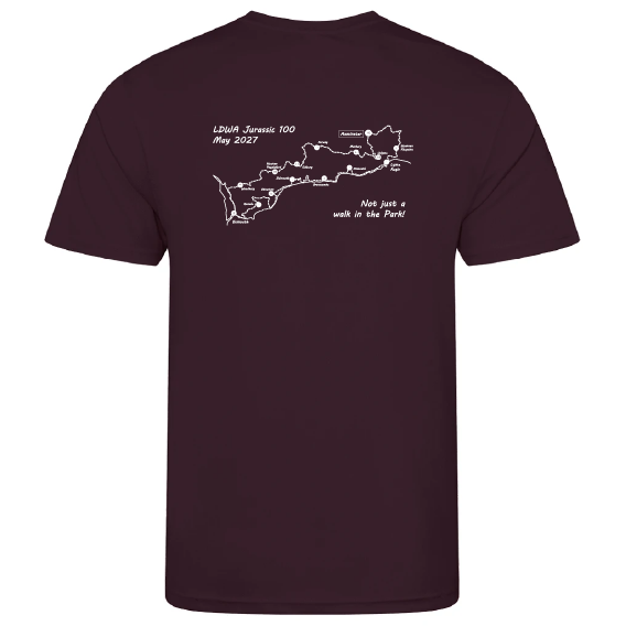 LDWA Jurassic 100 – Cool T-Shirt – Burgundy – JC001