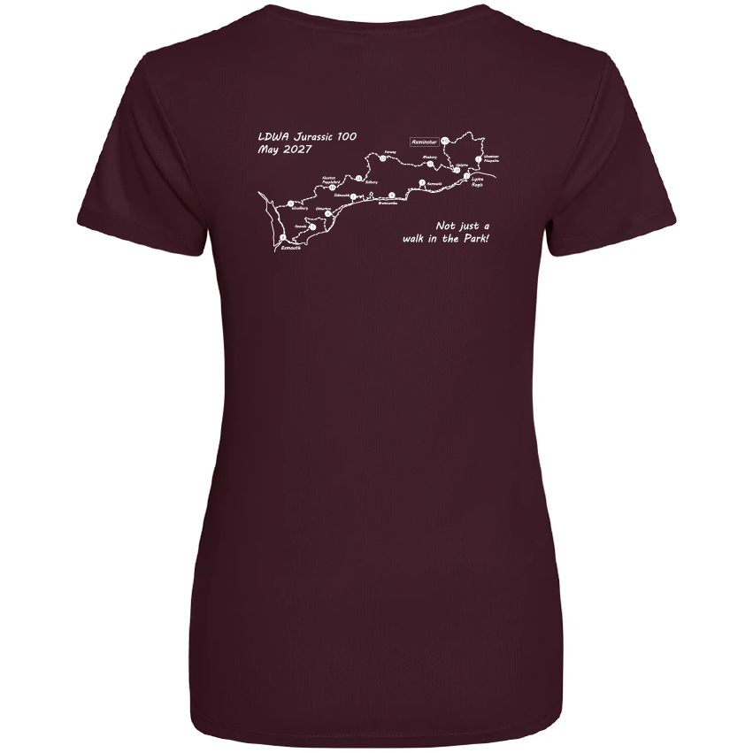 LDWA Jurassic 100 – Ladies Cool T-Shirt – Burgundy – JC005